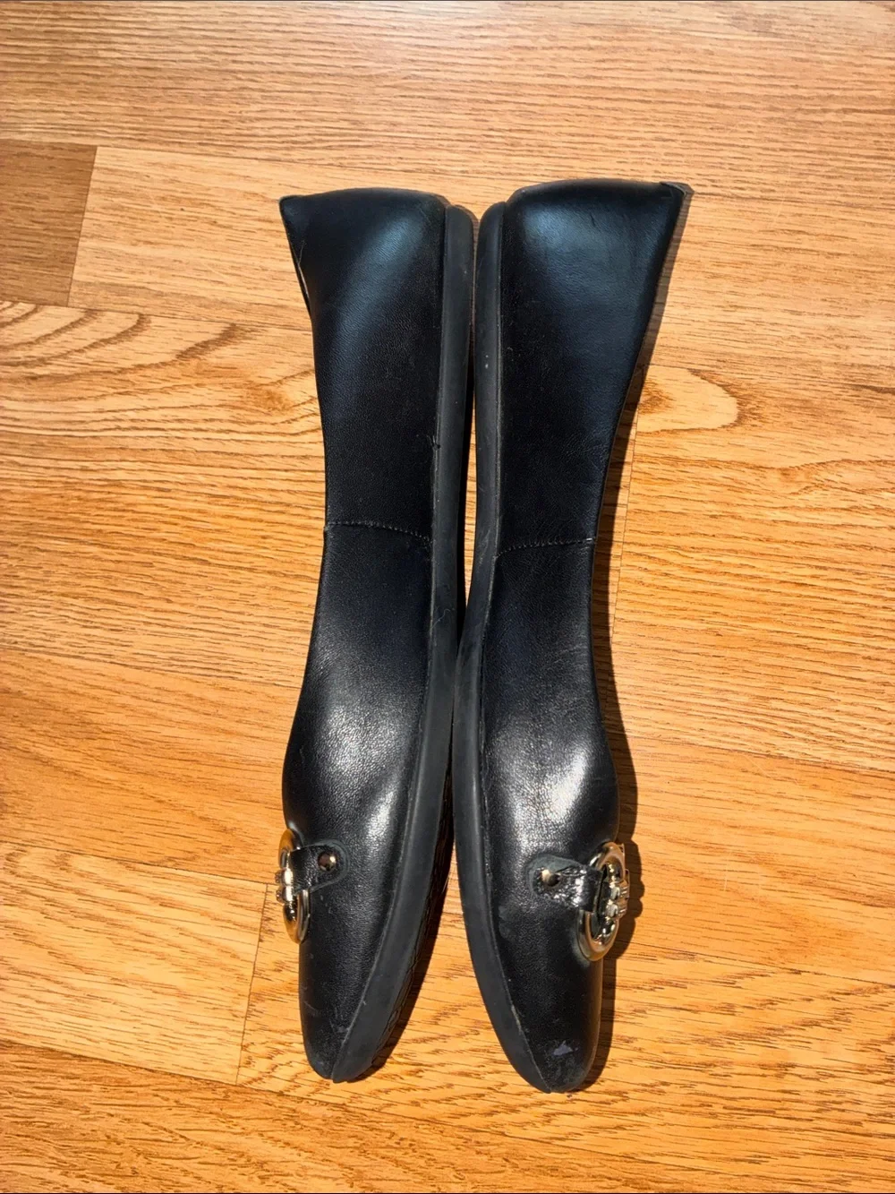 kate spade Black Leather Flats with Gold-Tone Horsebit